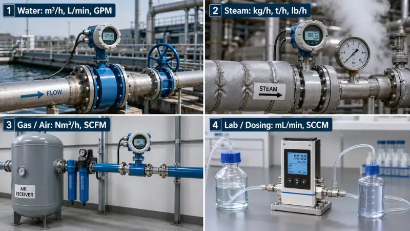 Flow meter units by application for water, steam, compressed air and laboratory dosing systems Flow meter units by application for water, steam, compressed air and laboratory dosing systems