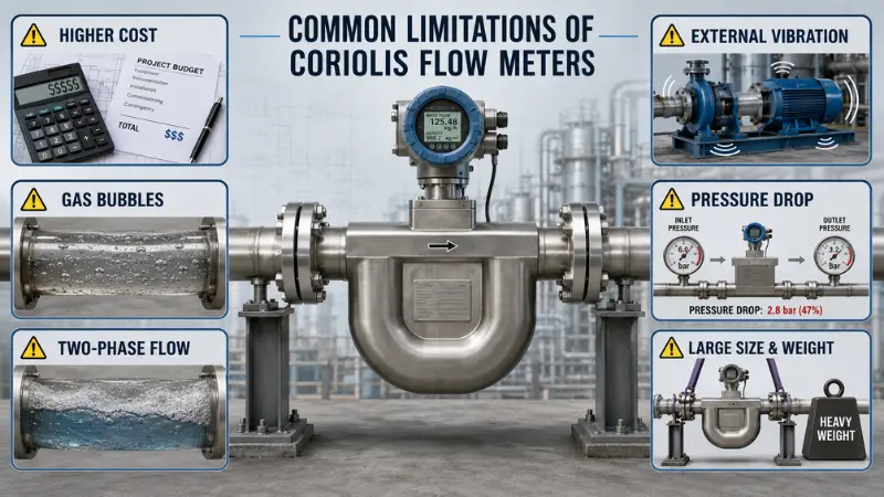 Common limitations of Coriolis flow meters including gas bubbles vibration and pressure drop 6 Common limitations of Coriolis flow meters including gas bubbles vibration and pressure drop 6